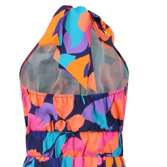 Floral Halter Neck Dress - Multicolor