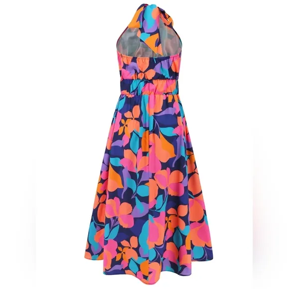 Floral Halter Neck Dress - Multicolor