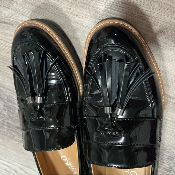 Franco Sarto Black Tassel Loafers Carney Slip On Lug Sole Size 9.5