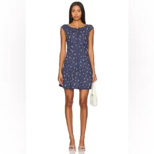 FREE PEOPLE Beasley Mini Dress in Navy Combo SZ Medium NWOT!