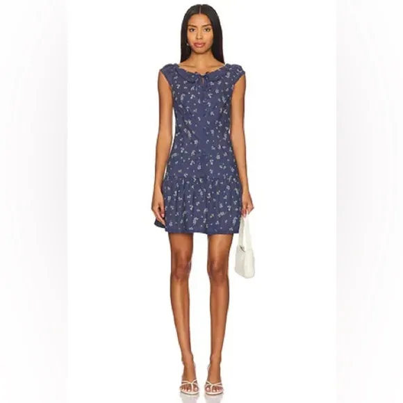 FREE PEOPLE Beasley Mini Dress in Navy Combo SZ Medium NWOT!