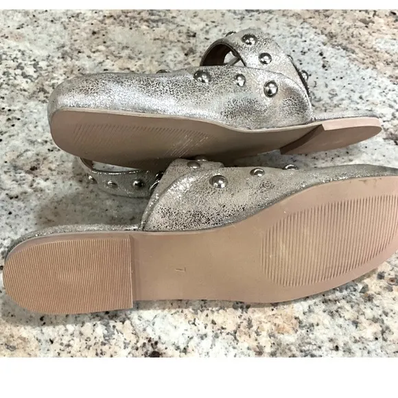 Free People Camilla Mystic O Ring Flats Ankle Strap Studded Champagne Foiled