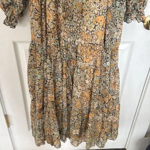 Free People-Feeling Groovie Long Sleeve Floral Maxi Dress Black Cambo Size M NWT