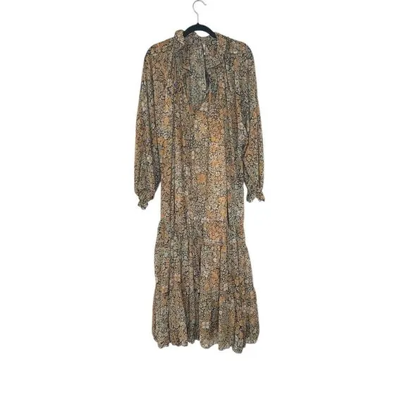 Free People-Feeling Groovie Long Sleeve Floral Maxi Dress Black Cambo Size M NWT