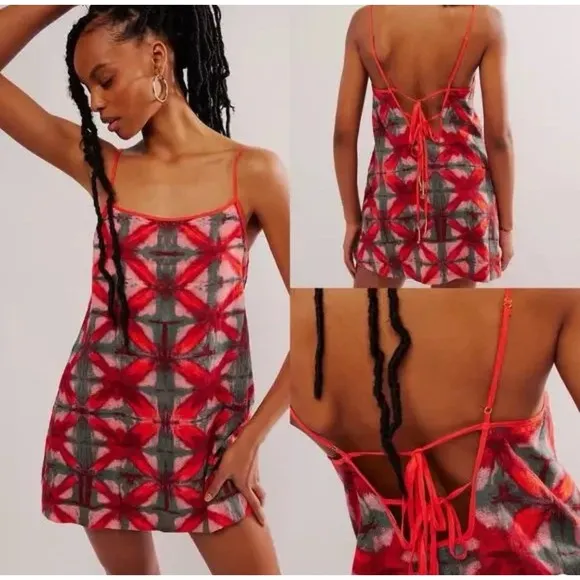 Free People Heart Eyes Mini Dress Watermelon Combo Red Women's Size Large NWOT