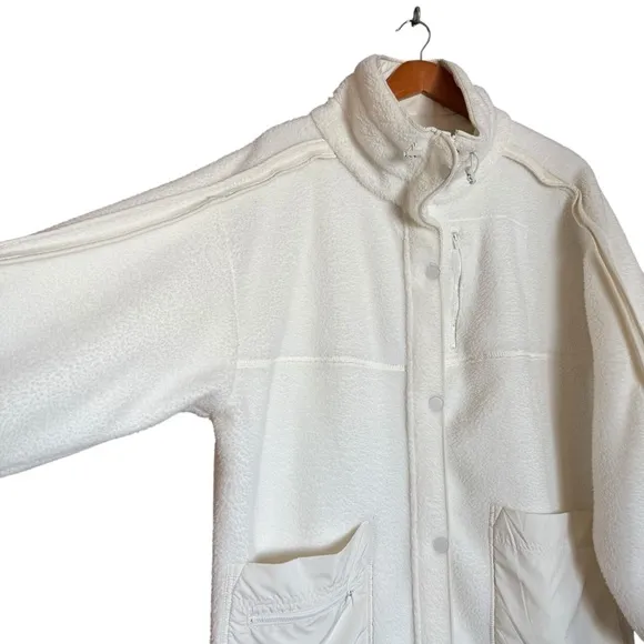 Free People Movement  Glacier Fleece Front Zip &amp; Snap Longline Jacket in Ivory L