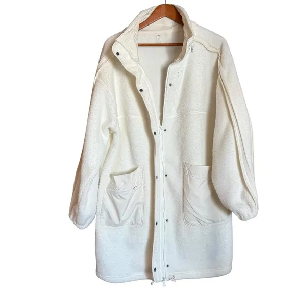 Free People Movement  Glacier Fleece Front Zip &amp; Snap Longline Jacket in Ivory L