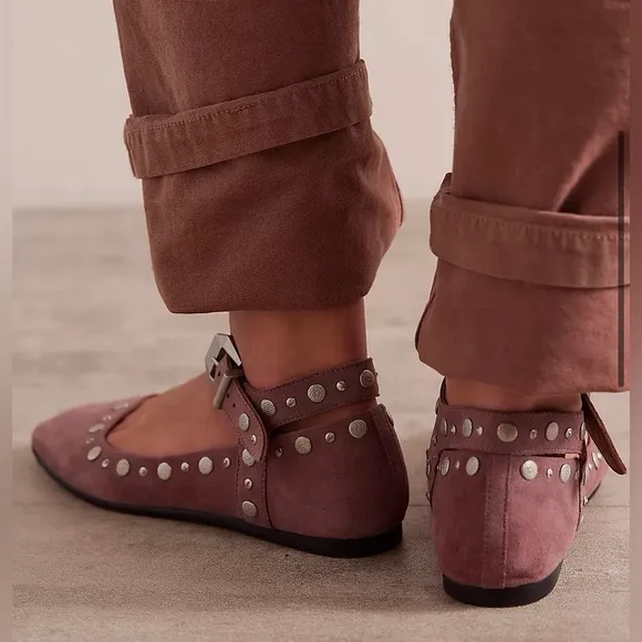 Free People / Mystic Mary Jane Flats / Boho Studded Shoes