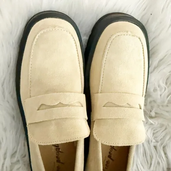 FREE PEOPLE | Nico Platform Loafer Leather Taupe Chunky Wedge | Size 40 (US 10)