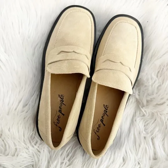 FREE PEOPLE | Nico Platform Loafer Leather Taupe Chunky Wedge | Size 40 (US 10)