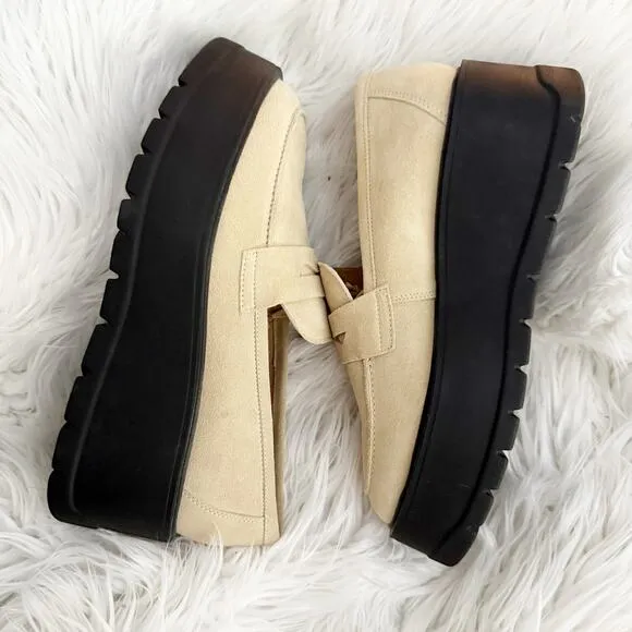 FREE PEOPLE | Nico Platform Loafer Leather Taupe Chunky Wedge | Size 40 (US 10)