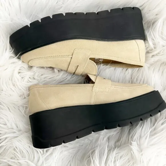 FREE PEOPLE | Nico Platform Loafer Leather Taupe Chunky Wedge | Size 40 (US 10)