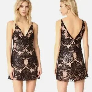 Free People Night Shimmers Lace Sequined Beige and Black Dress
