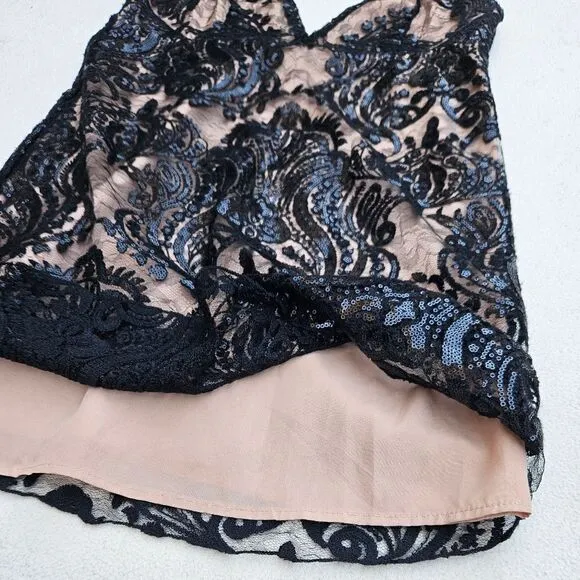 Free People Night Shimmers Lace Sequined Beige and Black Dress