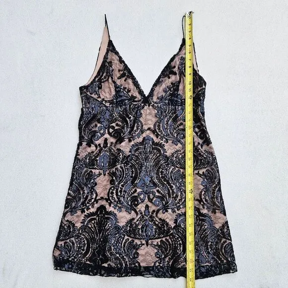 Free People Night Shimmers Lace Sequined Beige and Black Dress