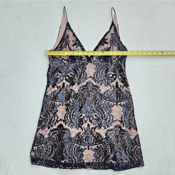 Free People Night Shimmers Lace Sequined Beige and Black Dress