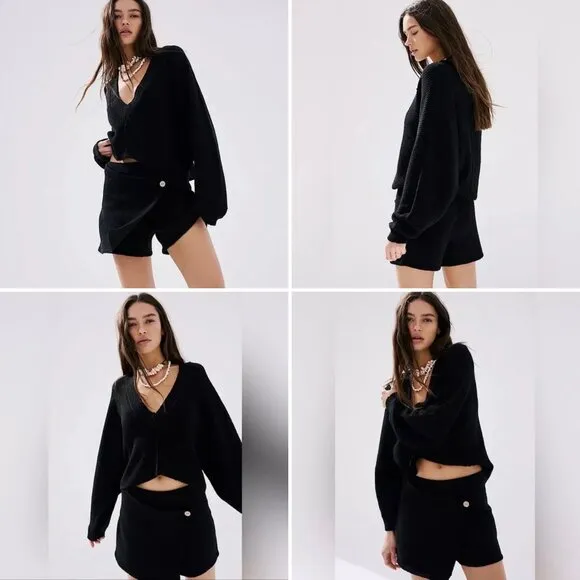 Free People Primavera Skort Sweater Set in Black XS NWT