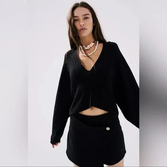 Free People Primavera Skort Sweater Set in Black XS NWT