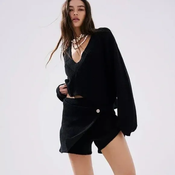 Free People Primavera Skort Sweater Set in Black XS NWT