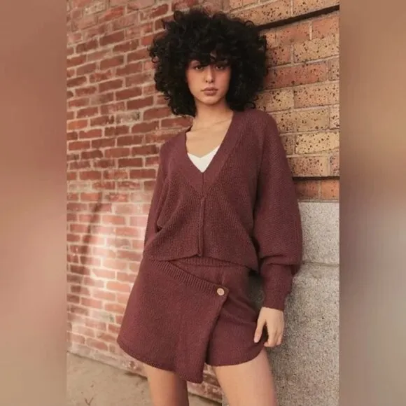 Free People Primavera Skort Sweater Set in Dark Brown  XS NWT