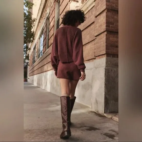 Free People Primavera Skort Sweater Set in Dark Brown  XS NWT
