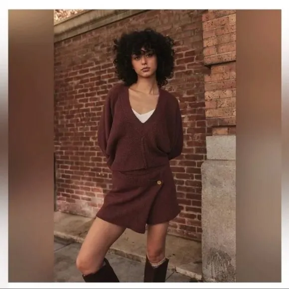 Free People Primavera Skort Sweater Set in Dark Brown  XS NWT