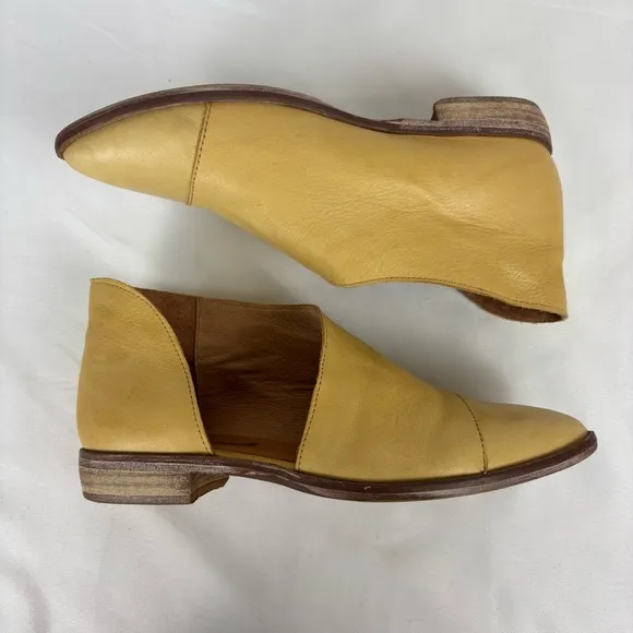 Free People Royale Leather Flats Slip On D'orsay Comfort Booties Tan Size 8