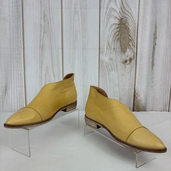 Free People Royale Leather Flats Slip On D'orsay Comfort Booties Tan Size 8