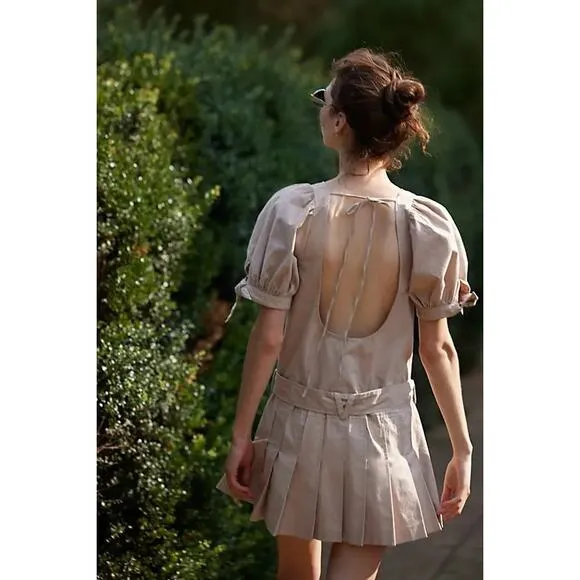 Free People Sevi Mini Dress Puff Sleeve Editorialist In French Oak Size S NWOT