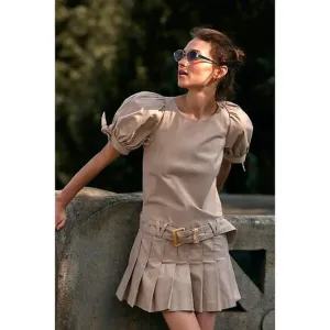 Free People Sevi Mini Dress Puff Sleeve Editorialist In French Oak Size S NWOT