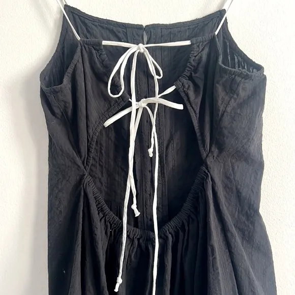 Free People Tate Tunic Black Mini Dress Open Back Lace Up NWOT