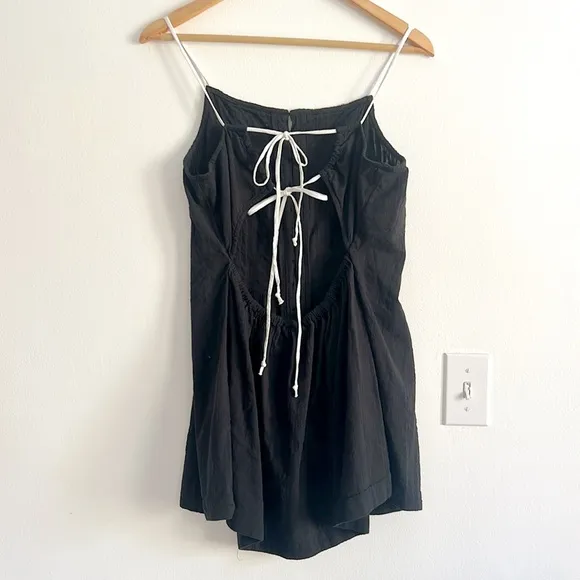 Free People Tate Tunic Black Mini Dress Open Back Lace Up NWOT