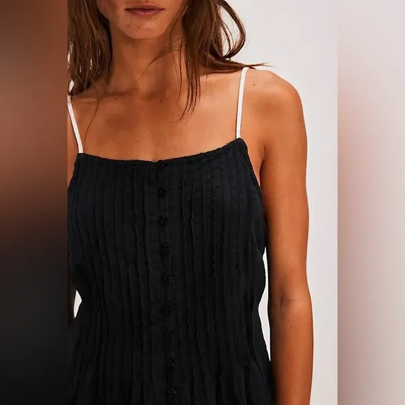 Free People Tate Tunic Black Mini Dress Open Back Lace Up NWOT