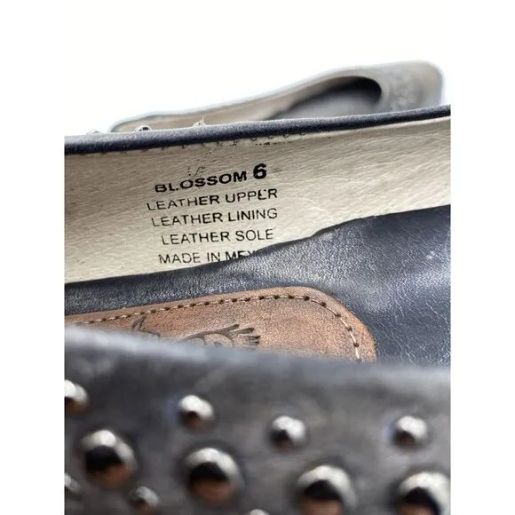 Freebird Women's Blossom Leather Studded‎ Flats Gunmetal Grey Size 6