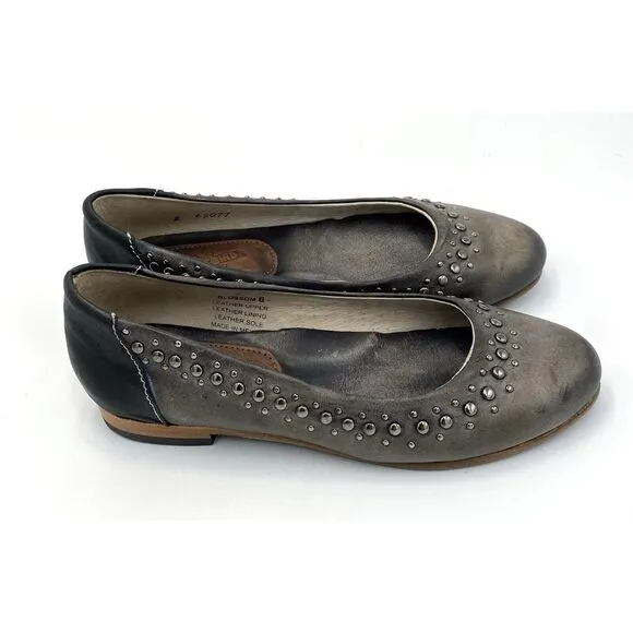 Freebird Women's Blossom Leather Studded‎ Flats Gunmetal Grey Size 6
