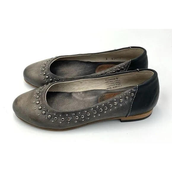 Freebird Women's Blossom Leather Studded‎ Flats Gunmetal Grey Size 6