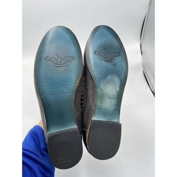 Freebird Women's Blossom Leather Studded‎ Flats Gunmetal Grey Size 6