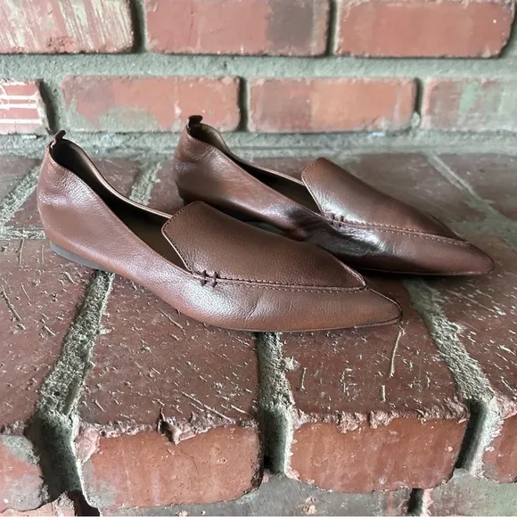 French Sole FS/NY Yala Leather Pointed Toe Loafers in Brown Sz 9