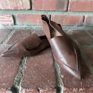 French Sole FS/NY Yala Leather Pointed Toe Loafers in Brown Sz 9