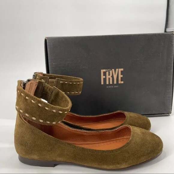 Frye Carson Ankle Strap Suede Ballet Flats Size 7
