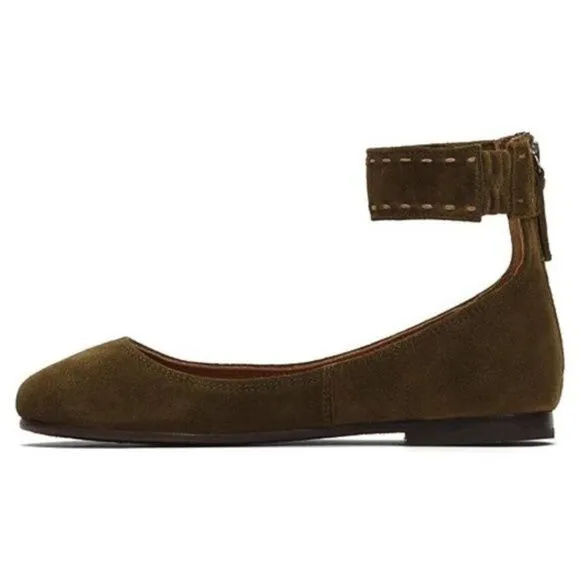 Frye Carson Ankle Strap Suede Ballet Flats Size 7