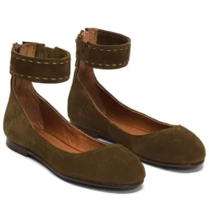 Frye Carson Ankle Strap Suede Ballet Flats Size 7