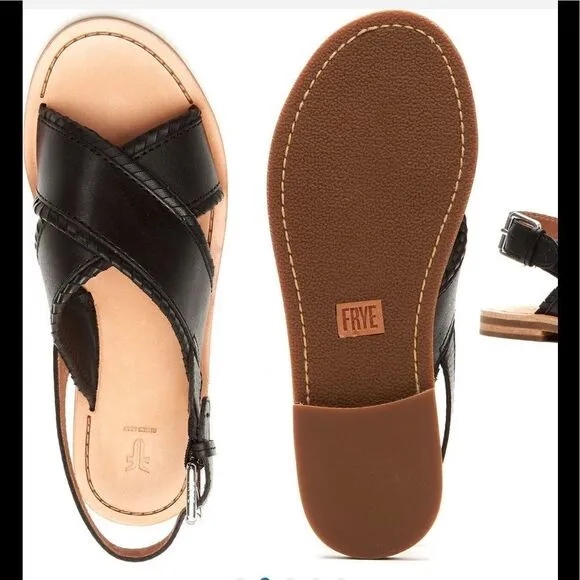 💥Frye leather feather criss cross sandal  in black size 7,5 and 6,5