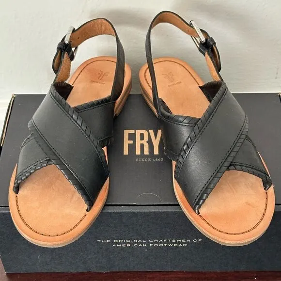 💥Frye leather feather criss cross sandal  in black size 7,5 and 6,5