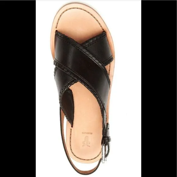 💥Frye leather feather criss cross sandal  in black size 7,5 and 6,5