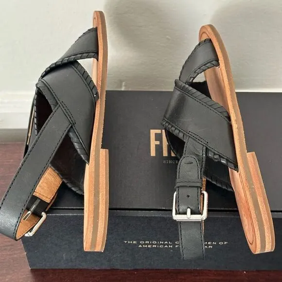 💥Frye leather feather criss cross sandal  in black size 7,5 and 6,5
