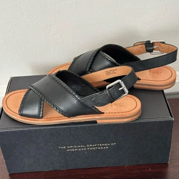 💥Frye leather feather criss cross sandal  in black size 7,5 and 6,5