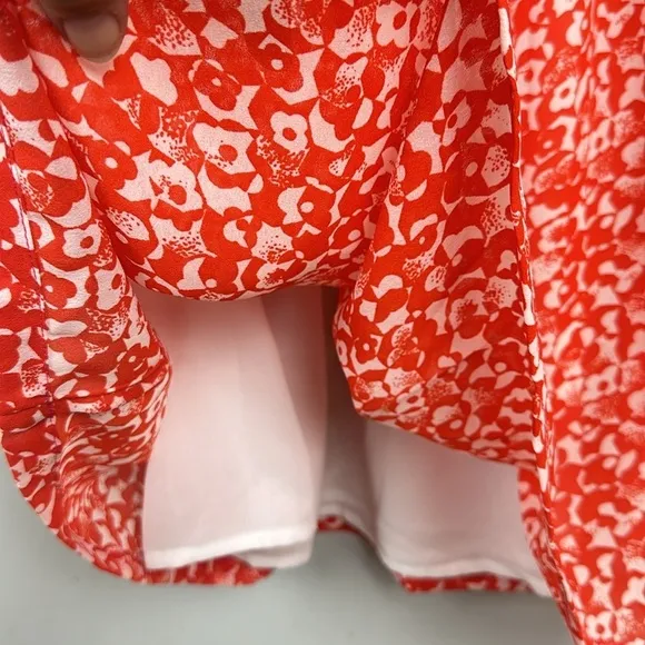 Ganni Orange Floral Printed Crepe Midi Skirt Sz 40/L
