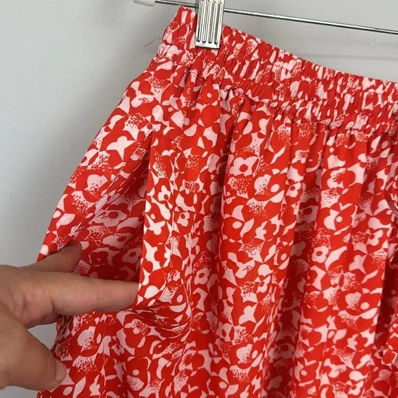 Ganni Orange Floral Printed Crepe Midi Skirt Sz 40/L
