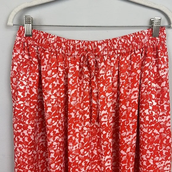 Ganni Orange Floral Printed Crepe Midi Skirt Sz 40/L
